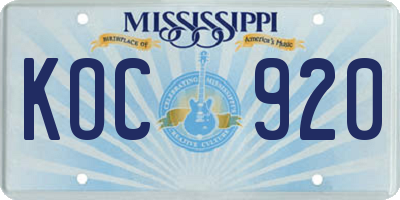 MS license plate KOC920