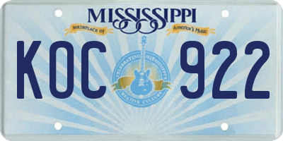 MS license plate KOC922