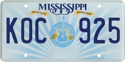 MS license plate KOC925