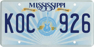 MS license plate KOC926
