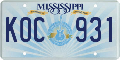 MS license plate KOC931