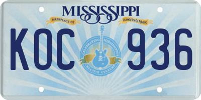 MS license plate KOC936