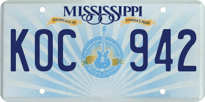 MS license plate KOC942