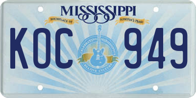 MS license plate KOC949