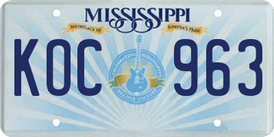 MS license plate KOC963