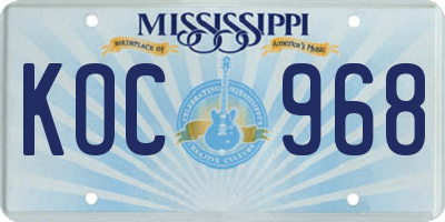 MS license plate KOC968