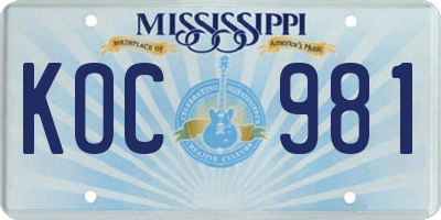 MS license plate KOC981