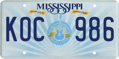 MS license plate KOC986