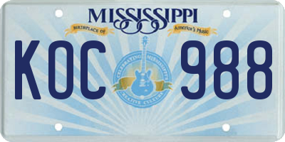 MS license plate KOC988