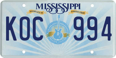 MS license plate KOC994