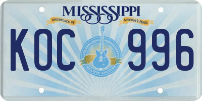 MS license plate KOC996