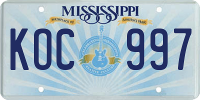 MS license plate KOC997