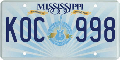MS license plate KOC998