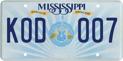 MS license plate KOD007