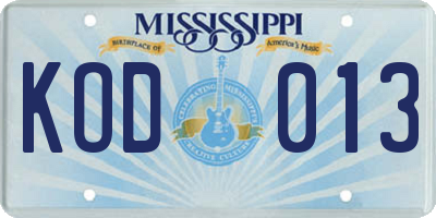MS license plate KOD013