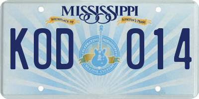 MS license plate KOD014