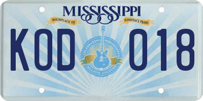 MS license plate KOD018