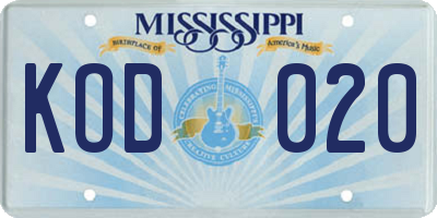 MS license plate KOD020