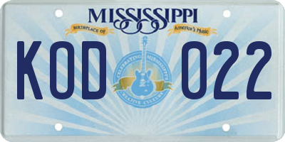 MS license plate KOD022