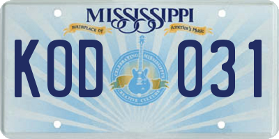 MS license plate KOD031