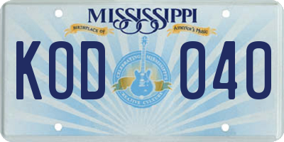 MS license plate KOD040
