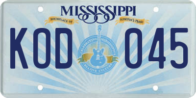 MS license plate KOD045