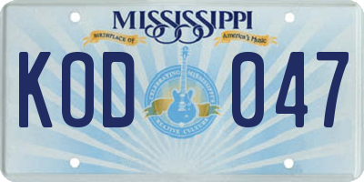 MS license plate KOD047