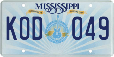 MS license plate KOD049