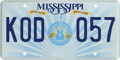 MS license plate KOD057