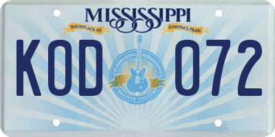 MS license plate KOD072