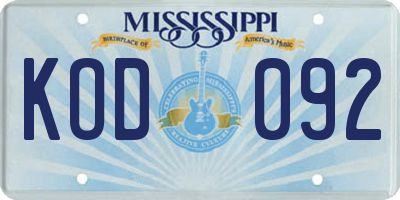 MS license plate KOD092