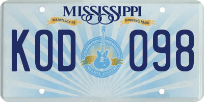 MS license plate KOD098