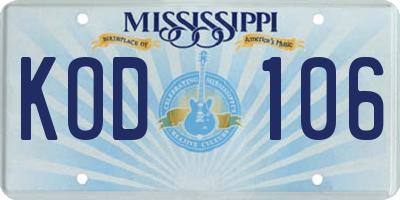 MS license plate KOD106