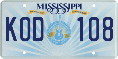 MS license plate KOD108