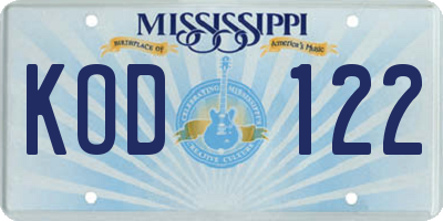 MS license plate KOD122