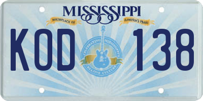 MS license plate KOD138