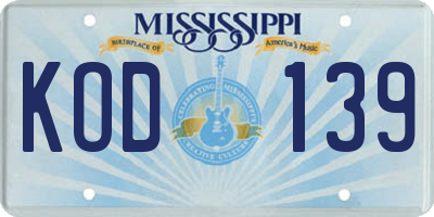 MS license plate KOD139
