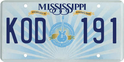 MS license plate KOD191