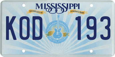 MS license plate KOD193