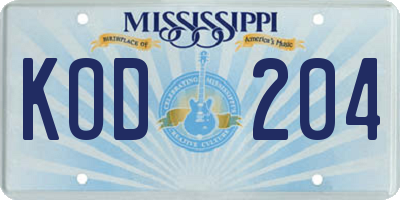 MS license plate KOD204