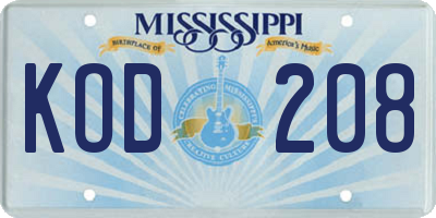MS license plate KOD208