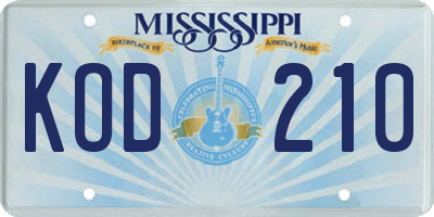MS license plate KOD210
