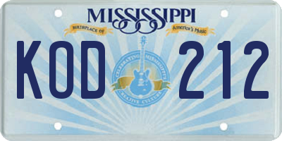 MS license plate KOD212