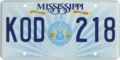MS license plate KOD218