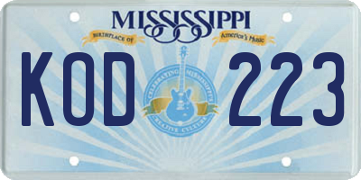 MS license plate KOD223