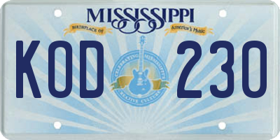 MS license plate KOD230