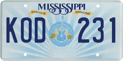 MS license plate KOD231