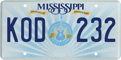 MS license plate KOD232