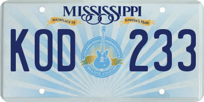 MS license plate KOD233