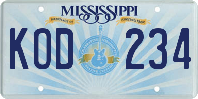 MS license plate KOD234